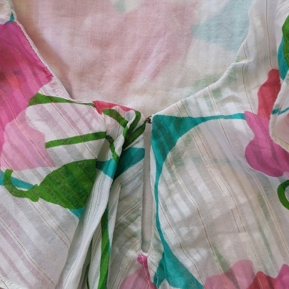 Lilly Pulitzer COTTON Ruffled Flirty Pink Green Floral Print Sleeveless Blouse S - Picture 10 of 15